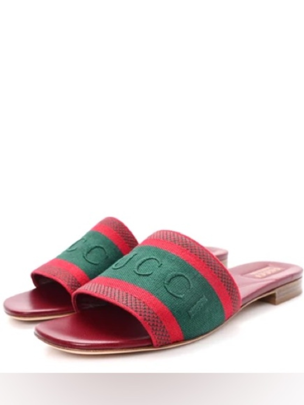 Gucci Cotton Embroidered Web Womens Slide Sandals 35.5 Red Bordeaux